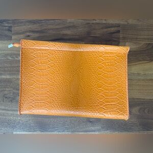 Orange Faux Crocodile Clutch